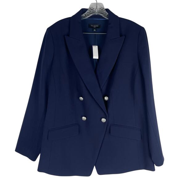 Talbots Tailored Stretch Double Breasted Blazer Jacket Blue Size 14W - Picture 2 of 9